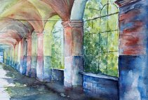 Fensterbögen: Aquarell von Leopold Berlinger (Foto: Christine Beenken) Fensterbögen: Aquarell von Leopold Berlinger
